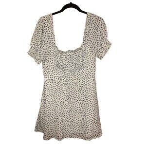 Francesca Floral Mini Dress White Blue A-Line Stretchy cap sleeves